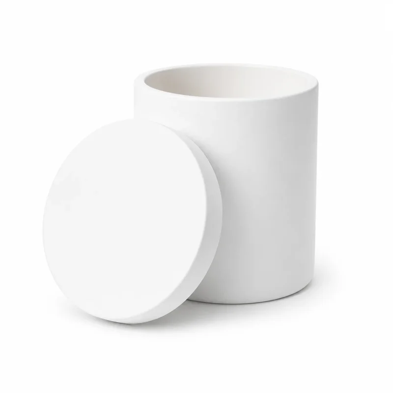 6.5 oz Concrete Candle Jar With Lid, White